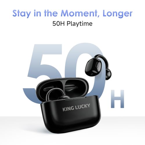 Image of Kinglucky Neo Clip Earbuds Wireless Open Ear Earbuds, Bluetooth 6.0 OWS Earphones, 50Hrs Playtime, Button Control, ENC, IPX5 Waterproof 10mm Drivers, Low Latency (Midnight Black)
