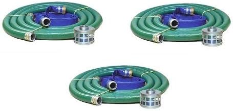 Eagle Hose PVC/Aluminum Water/Trash Pump Hose Kit, 2" Green Suction Hose Coupled M x F WS, 2" Blue Discharge Hose Coupled M x F WS, 29 Vacuum Rating (Тhrее Расk)