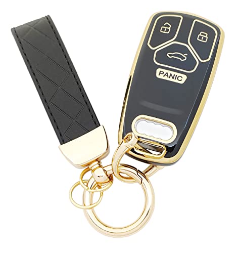 TPU Protective Key Fob Cover Case Compatible with Audi A3 A4 A5 A6 Q4 Q5 Q7 TT TTS SQ5 R8 S5 Smart Key Fob (Black)