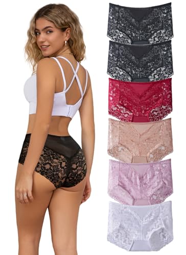 Hialegion Culotte Femme Dentelle Taille Haute sans Couture Comfy Couverture Complète Hipster pour Dame Sexy Dentelle sous-vêtements S