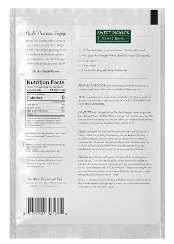 Mrs. Wages Sweet Pickles Quick Process Mix Quick and Easy Simple-To-Use Simple Homemade Pickles Sweet Traditional Pickle Flavoring 5.3 oz Packet (Value Pack of 6)