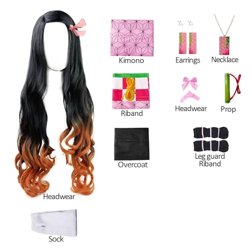 11 pcs Cosplay Costume Kimono for Kids Adults Robe Japanese Anime Costume Halloween Kimono Outfit With Wig