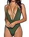 Zero City Women Monokini Swimsuits One Piece Bathing Suit Deep V Stylish Backless String (XL, Army Green)
