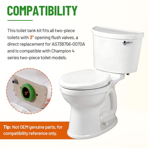 Image of 3'' Toilet Tank to Bowl Coupling Kit, Fit for American Standard Champion 4 | Toilet Parts AS738756-0070A, Repair Kit with Gasket, Bolts, Washers - Fixes Leaks, Universal for Most 3 inch Flush Valve Tanks