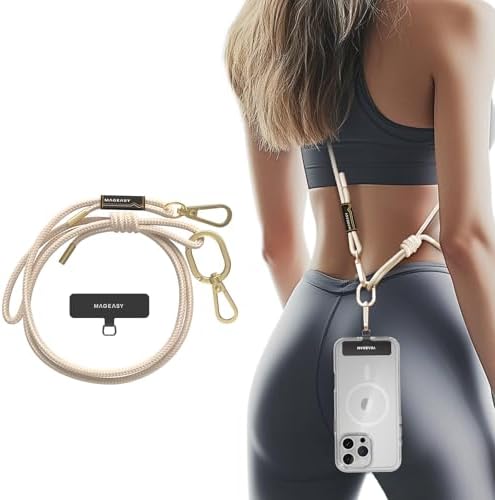 Adjustable Phone Lanyard With 2 Tabs & Metal Buckles – Anti-Theft Crossbody Strap For Hands-Free Use, Works With Wireless Charging