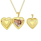 FindChic Gold Plated Locket Necklace for Women, Heart Pendant with Picture Inside, Custom Photo Jewelry Gift for Birthday Valentine's Day, Memorial Present for Mom Girlfriend
