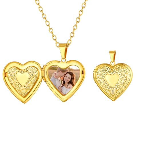FindChic Gold Plated Locket Necklace for Women, Heart Pendant with Picture Inside, Custom Photo Jewelry Gift for Birthday Valentine's Day, Memorial Present for Mom Girlfriend