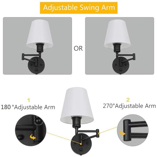 Lámpara de pared E27 regulable gris con cable e interruptor pack de 2 apliques ajustables 5