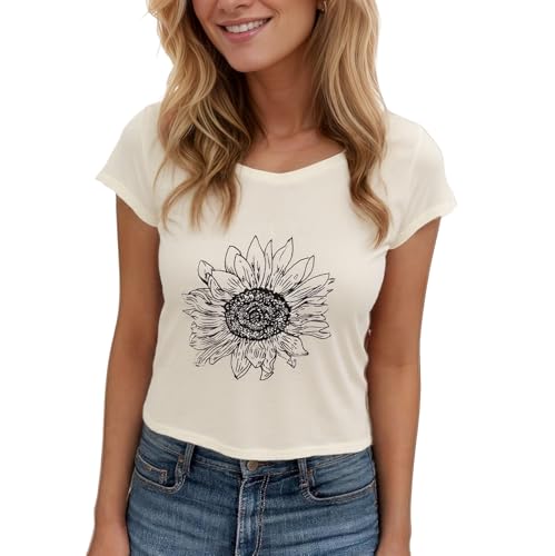 Women's Floral T-Shirts Graphic Loose Tees Sunflower Graphic Summer Short Sleeve Boho Casual Tops