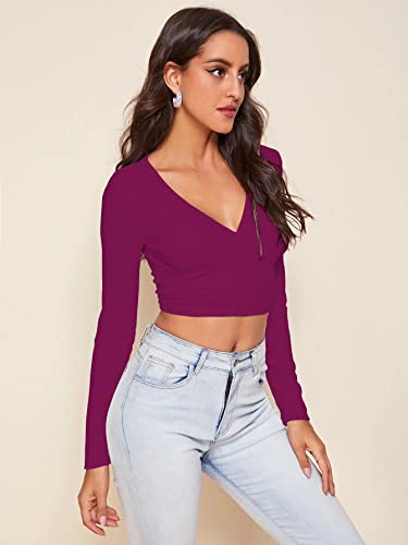 Image of Shasmi Women's & Girls' Solid Ribbed V Neck Collarless Full Sleeve Slim Fit Simplicity Tops (TOP 54)