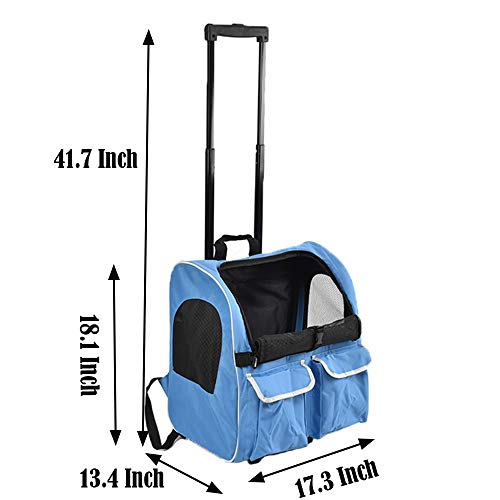 LEMKA Pet Rolling Carrier Backpack Wheel Around 4-in-1 Pet Travel Carrier,Airline Approve Dog Carrier for Indoor & Outdoor Use (Light Blue)