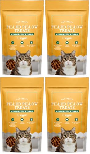 by Amazon - Chucherías para Gatos - Bocados crujientes y cremosos con Pollo y Queso, 70 g (Paquete de 4)