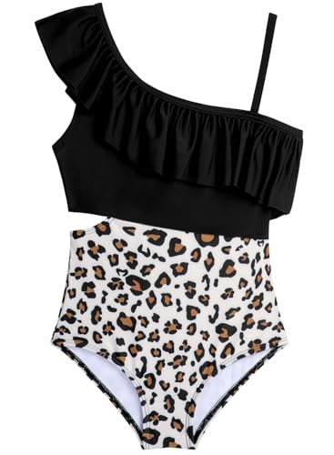Image of Alakuoti Girls One Piece Swimsuits Cutout Ruffle Bathing Suit Quick Dry Beach Swimwear with Adjustable Strap 5-14 Years