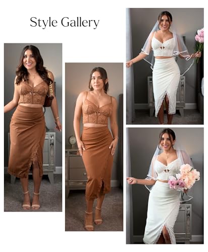 Popilush Midi Skirts for Women Lace Shapewear Split Satin High Waisted Bodycon Long Skirt Built-in Tummy Control2