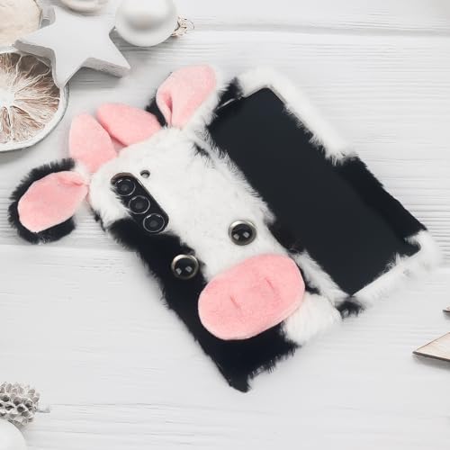 LUVI 3D Cute Compatible with Galaxy Z Fold 5 Case Plush Furry Fuzzy for Women Fuzzy Fluffy Cartoon Cow Faux Fur Hair Girly Protection Cover for Galaxy Z Fold 5 Black by LUVI - Used condition - Image 4