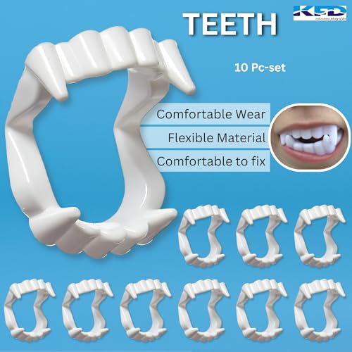 Image of Kaku Fancy Dresses Halloween Vampire Teeth for Kids | Scary Dracula Teeth Halloween Party Accessory, Pack of 10