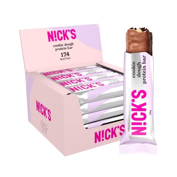 NICKS Keto Protein Bars Cookie deeg | 15g Eiwit | 174 Calorieën | Koolhydraatarme Snacks Chocolade Zonder Toegevoegde Suiker Glutenvrij (Multipack 12x50g)
