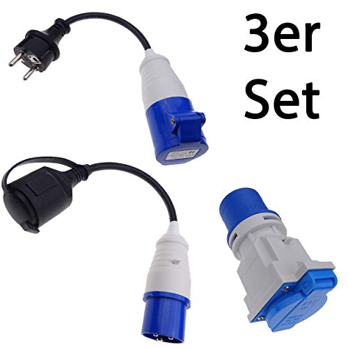3 adattatori CEE da CEE a Schuko a spina CEE, 230 V 16 A per campeggio e camper