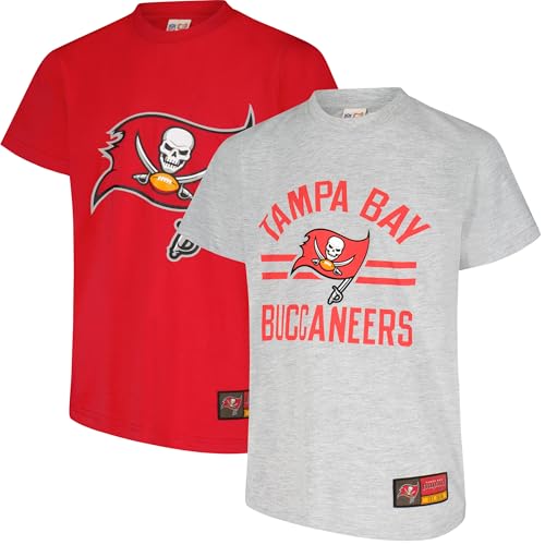 Ultra Game NFL Official Youth Super Soft 2 Pack T-Shirt Set, Tampa Bay Buccaneers, Team Color, 14-16