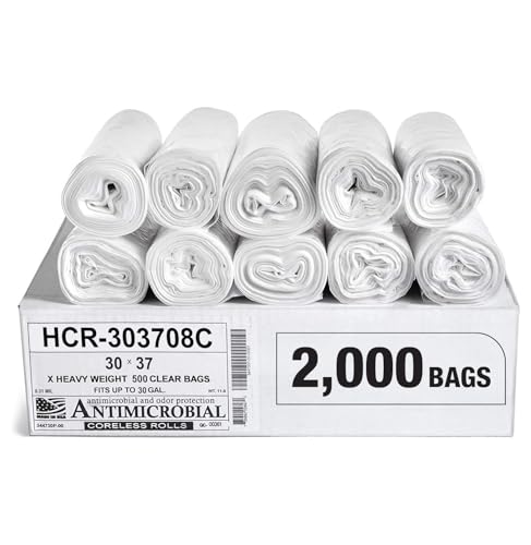 Image of Aluf Plastics 30 Gallon 8 Micron (eq) Clear Trash Bags 30 inch x 37 inch 2000 Count