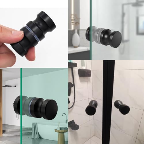 2 Sätze Badezimmertürgriff Griff Dusche Glastür Duschtürgriffe Beidseitig Glastür Griff Geeignet für Bad Küche und Büro 30mm Duschtürknopf aus Edelstahl M8 Schrauben Zubehör (Schwarz)