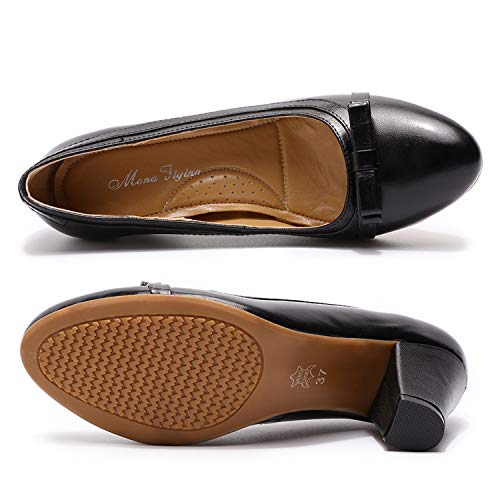 Image of Mona flying Women's Leather Chunky Pumps Dress High Heel Office Work Shoes