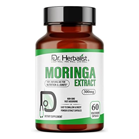 Dr. Herbalist Moringa Oleifera Max Strength - 9000mg per Serving, 60 Vegan Capsules - 10:1 Extract, 100% Pure Superfood, 10X Concentrated and Standardized Leaf Extract - Vegetarian and Non-GMO Cover