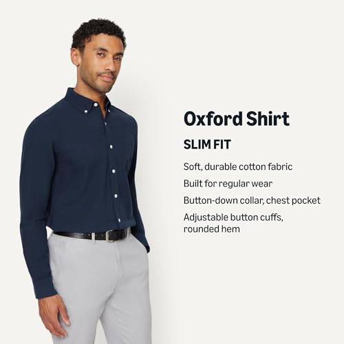 Image of Amazon Essentials Men's Long Sleeve Oxford Dress Shirt, Regular-Fit, Button-Down Collar, Chest Patch Pocket, 100% Cotton