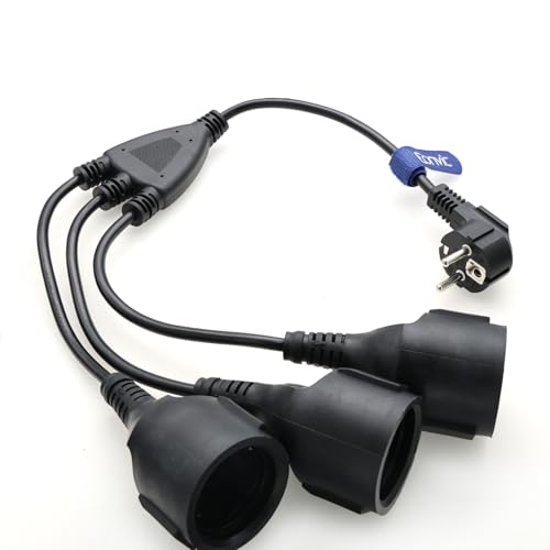 Eonvic Euro Schuko Plug to 3 x Europe Schuko Socket 250V 16A Adapter Y Splitter Power Cable for Laptop Small Household Appliances