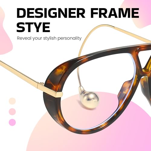 Image of SODQW Oversized Aviator Blue Light Blocking Glasses Women with Earring Trendy Large Big Double Bridge Designer Eyewear