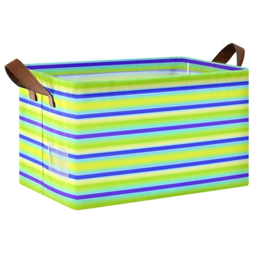 Yasala Shelf Basket Horizontal Lines Green Yellow Blue Foldable Nursery Storage Bin Organizer Closet Bin with Handle Clothes Container Laundry Hamper Home Decorative Cube
