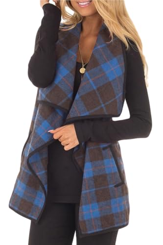 Image of YACUN Women Plaid Vest Lapel Open Front Sleeveless Cardigan