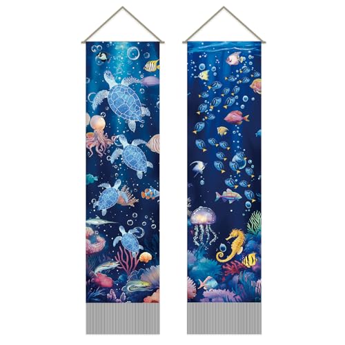 Tapisserie murale verticale salon chambre bureau poisson 2pc