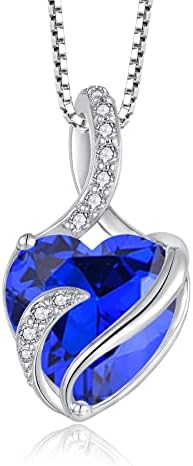 FJ Necklaces for Women 925 Sterling Silver Heart Birthstone Pendant Necklace Jewellery Gifts for Women Girls