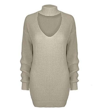 Ladies Women Knitted Long Sleeve Choker Neck Long Jumper Top Sweater 8-18[Cream, L] Cover