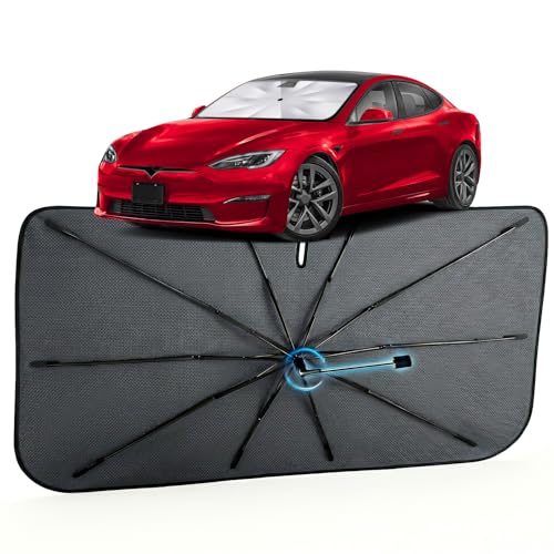 Image of Car Windshield Sun Shade for Tesla Model S 2012-2026 -[Reflective Coated Fabric] Sunshade Umbrella for Front Window, Car Shades Sun Visor Keep Car Cool and Protects Interior, 1:1 Exact Fit