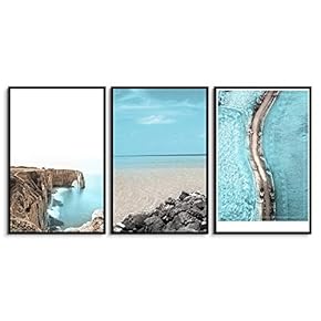 signwin 3 Piece Framed Canvas Wall Art Blue...