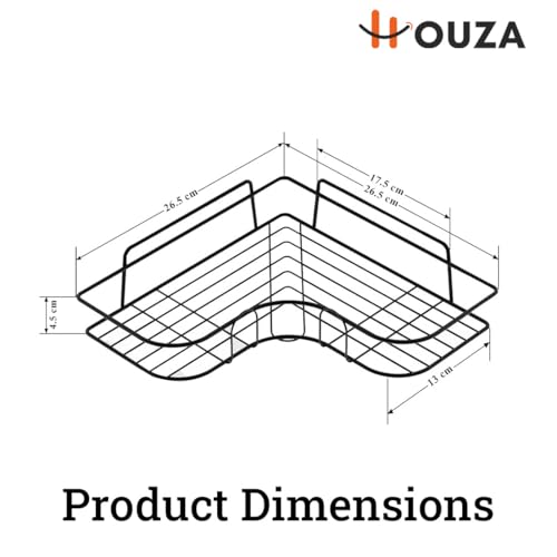 Image of HOUZA Space-Saving Bathroom Corner Rack - Strong Self-Adhesive, No Drilling Required Metal Organizer for Shower, Kitchen & Toilet Area - Rustproof and Quick Install (Set of 4)