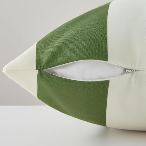 Image of Allorry Outdoor Pillow Covers 16x16 Set of 2 Olive Green Striped Decoration Throw Pillow Covers for Spring Summer Outdoor Waterproof Garden Patio Furniture Sofa Bed Home Decor JB007-B16
