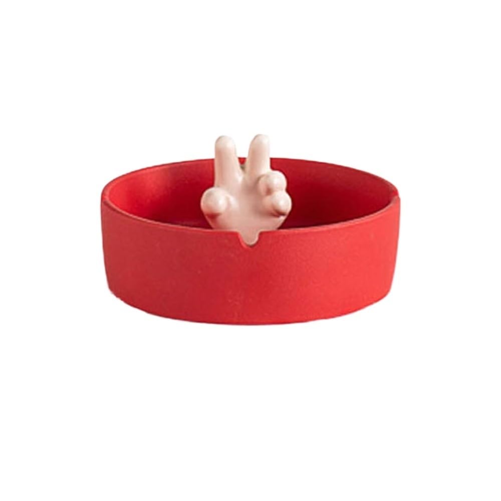 Indoor Decorative Ceramic Ashtray Accessories Tabletop Cigarettes Ashtrays for Indoor Outdoor Patio Home Office Use 3 Slot Holder Ash Tray for Desktop(Red)