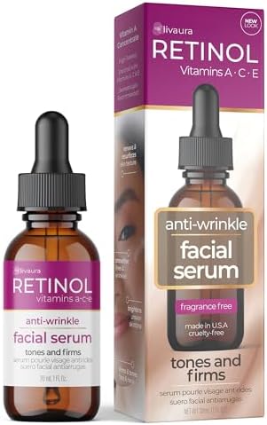 LIVAURA Retinol Anti-Wrinkle Facial Serum – Vitamin A Concentrate Improves Skin’s Elasticity & Tone and Minimizes Appearance of Fine Lines & Wrinkles – Look Younger With The Age-Defying
