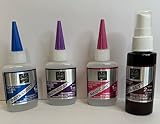 Hobby Bolts, BSI Professional Cyanoacrylate Glue 4-pc Set, 1 oz Bottles, Super Thin, Medium, Extra Thick, and 2 oz Accelerator Spray. Bob Smith Industries