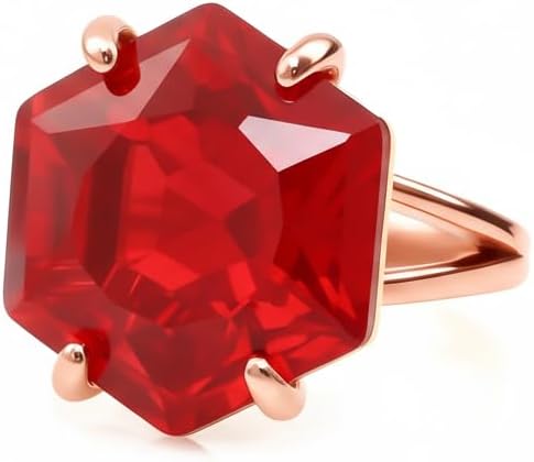 Fine Hexagon Ruby Ring - Brilliant Gem Custom Rings for Women - Handmade Fashion Ring, Statement Ring, Birthstone Ring, Ruby Anniversary - Customizable with Engraving
