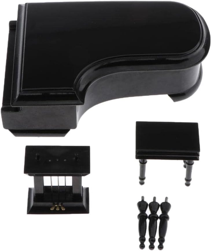 1/6 Scale Miniature Wooden Piano with Simulated Musical Instrument for Dollhouse, Black