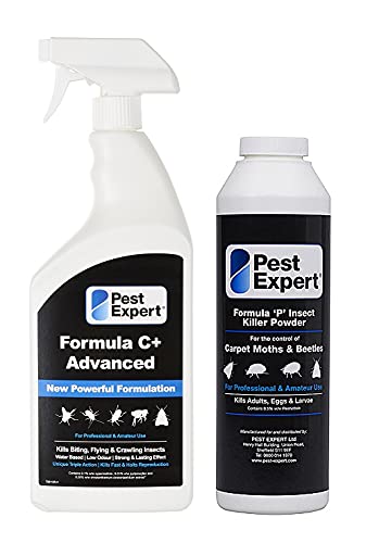 Pest Expert Formula 'C' Carpet Beetle Killer Spray 1ltr and Formula 'P' Carpet Beetle Killer Powder XL pack size 300g (HSE approved and tested - professional strength product)