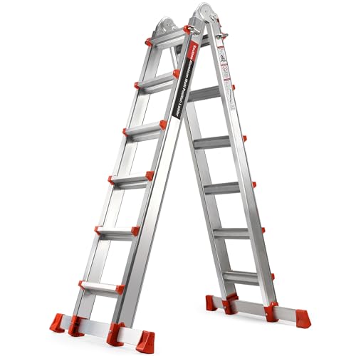 Soctone Ladder A Frame Extension Ladder Multi Position with Stabilizer Bar 330 lbs Weight Rating Telescoping Ladder for Household or Outdoor Work 22.5 Ft Orange