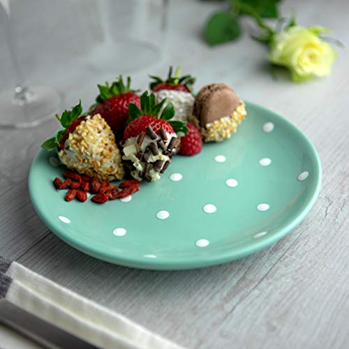 City To Cottage Handmade Teal Blue And White Pottery Polka Dot Glazed 7.9Inch/20Cm Side Plate, Dessert Plate, Unique Ceramic Dinnerware, Housewarming Gift #TOP1