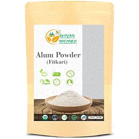 Herbs Botanica Alum Powder Alumbre Potassium Alum Fitkari Fatkari For Skin. Keeping Flower Fresh, Canker Sores | 100% Natural and Original No Added color or Chemical |150 gms / 5.30 oz Cover
