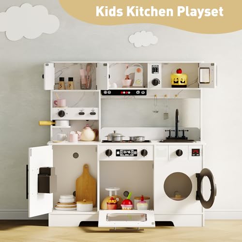 Play Kitchen for Toddlers,Wooden 8-in-1 Kids Play Kitchen Set with Lights & Sounds, 11 Play Accessories & Storage, Realistic Pretend Cooking Playset for Toddlers Ages 3+,Ideal Gift for Boys & Girls by EliteEdge - Used condition - Image 8