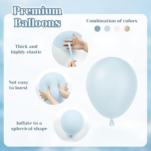 Image of 60pcs Dusty Blue Balloons, 12 Inch Dusty Blue Sand White Metallic Gold Balloons with Ribbon for Wedding Bridal Shower Birthday Party Baby Shower Decorations